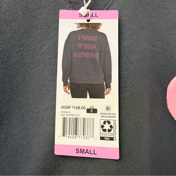 Wildfox NWT Graphic Crewneck "I Wish It Was Saturday" Sweatshirt size Small - Picture 6 of 8